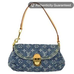 Louis Vuitton Denim Mini Pleaty Vintage Pouch Pochette Bag Monogram LV Purse